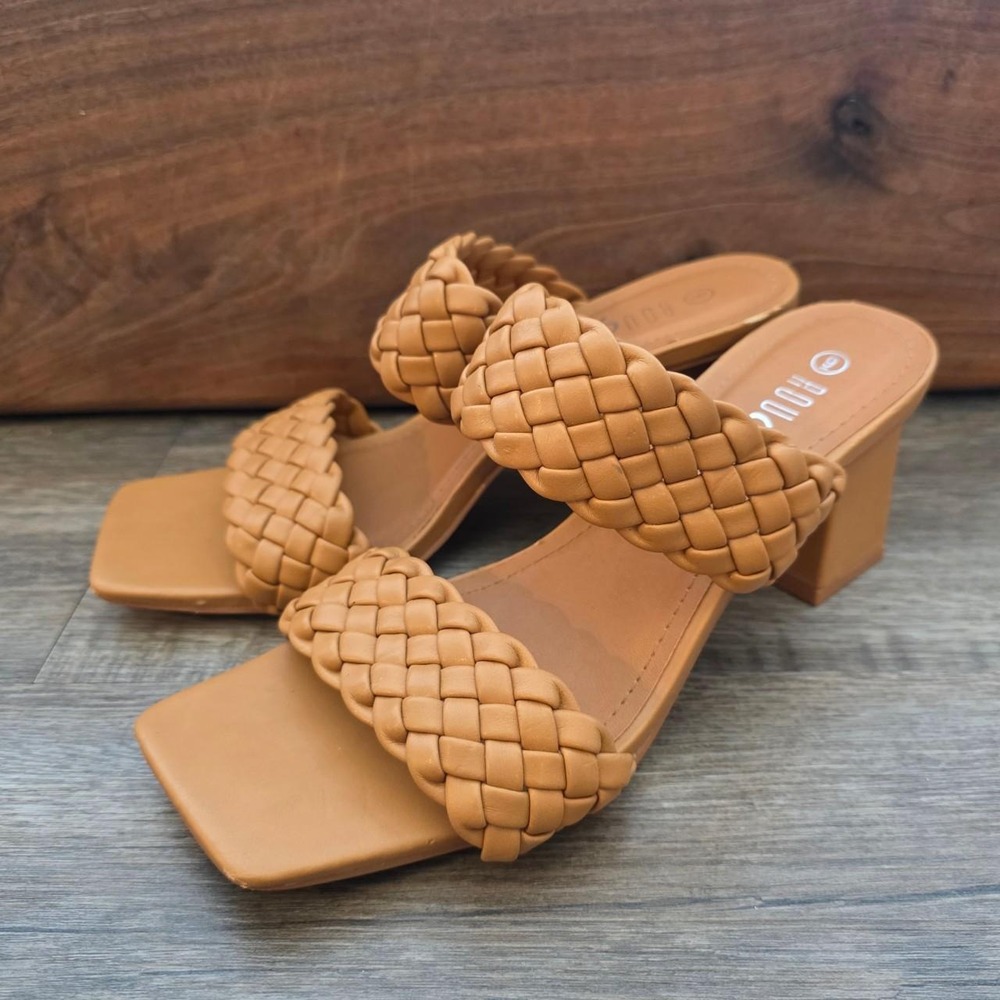 Rouge Helium Tan Braided Block Heel Mule Sandals LASTING-20 Square Toe Size 9